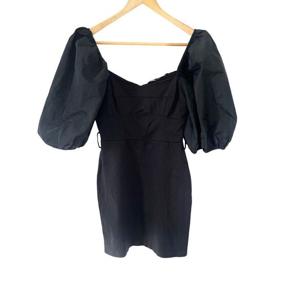 Zara Black Puff Sleeve Fitted Sweetheart Neckline Mini Dress - Picture 3 of 15